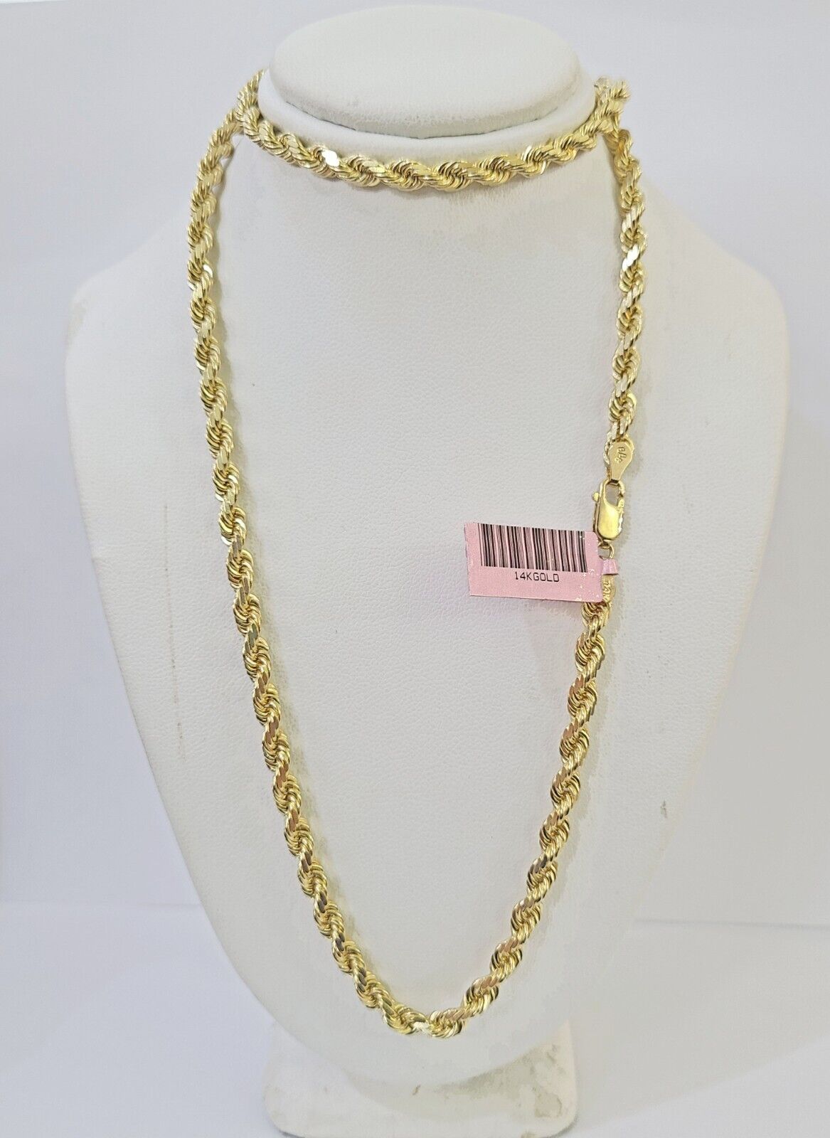14K Solid Yellow Gold 4mm Rope Chain 24 inch Diamond cut necklace Real ...