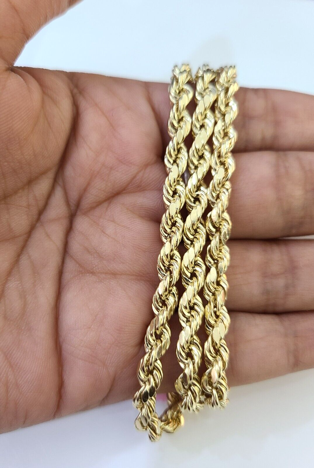 14K Yellow Gold 4mm Rope Chain 24 inch Diamond cut necklace Real 14KT