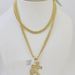 10k Yellow Gold Miami Cuban Chain & Praying Hands Cross Charm SET 3mm 22 Inches
