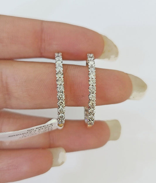 14k Yellow gold Hoops Earring Real Diamond Women Genuine