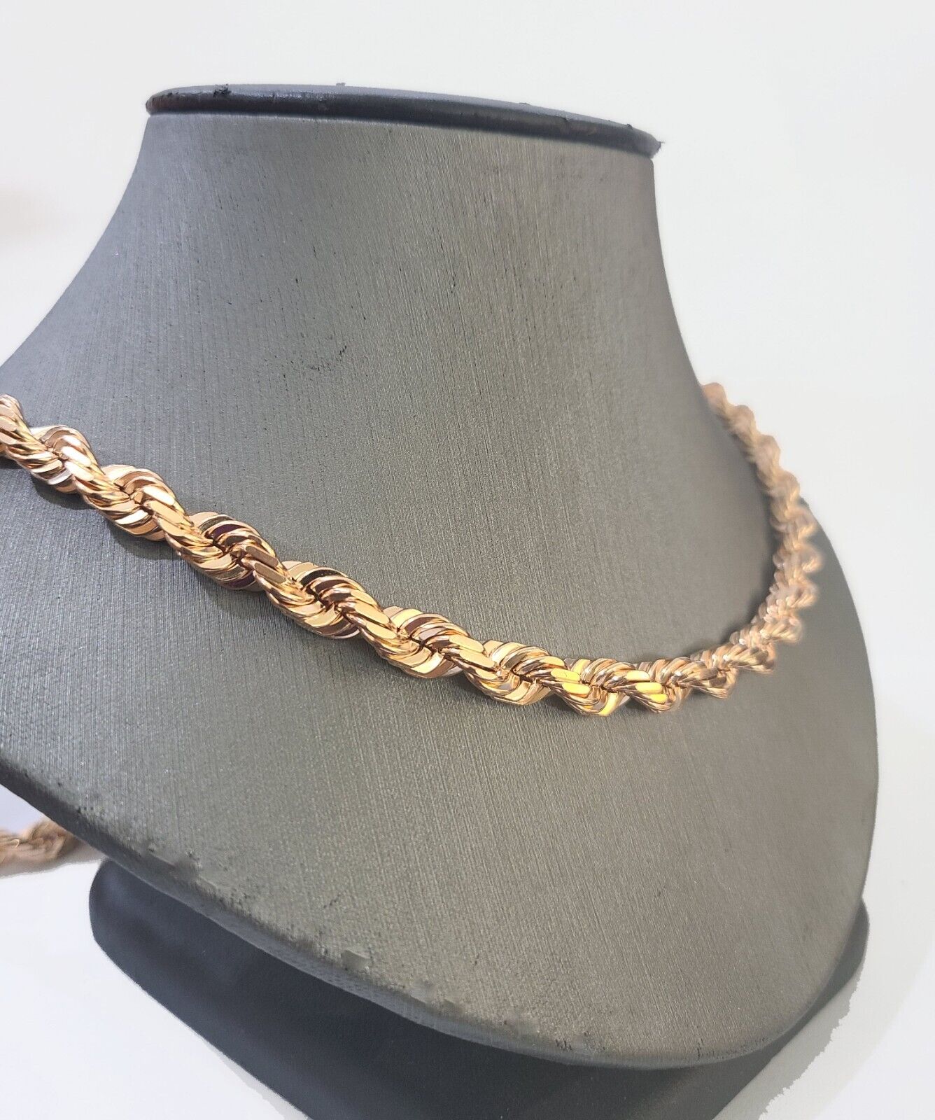 10k 7mm Solid Rose Gold Rope Chain Necklace 22" Inches with Diamond Cut