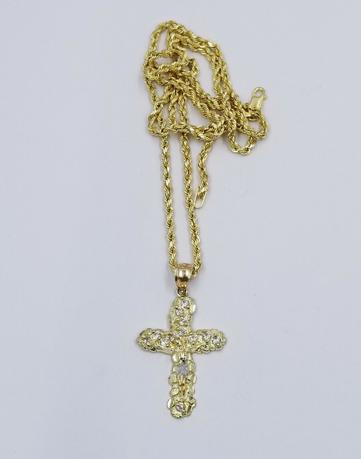 10k Yellow Gold Crucifix Cross Jesus Pendant Rope Chain 18" 20" 22" 24" 26"