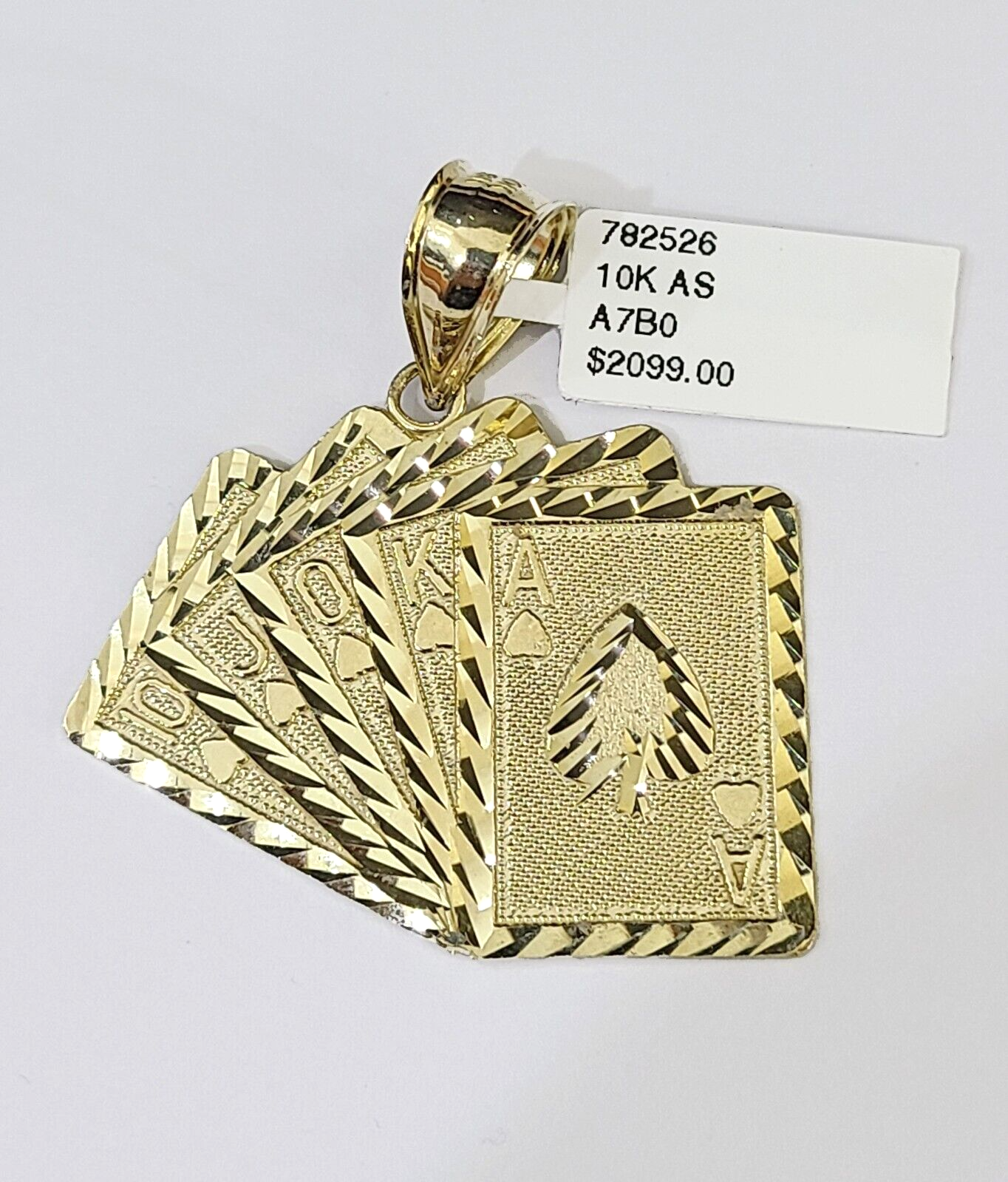 10K Yellow Gold Cards Royal Flush Charm Pendant Gold 10k