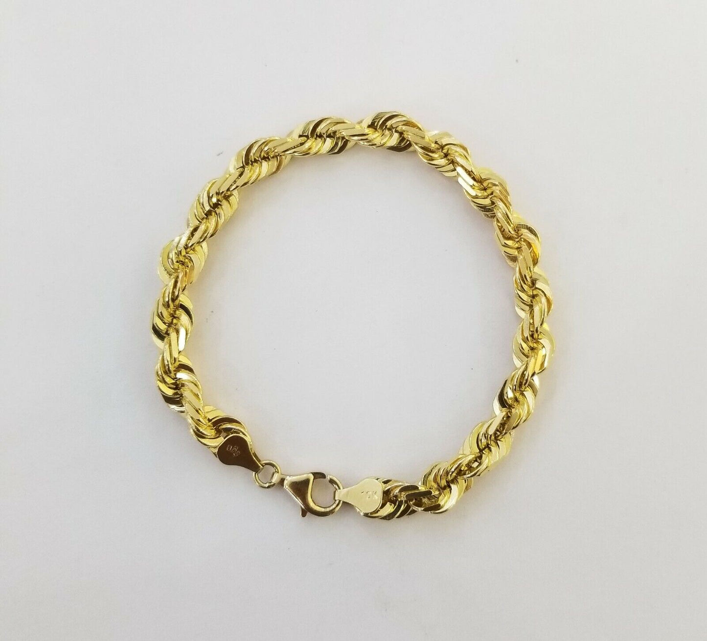 Solid Real 10K Yellow Gold Rope Bracelet 8" Inch 7mm 10kt Real gold men women