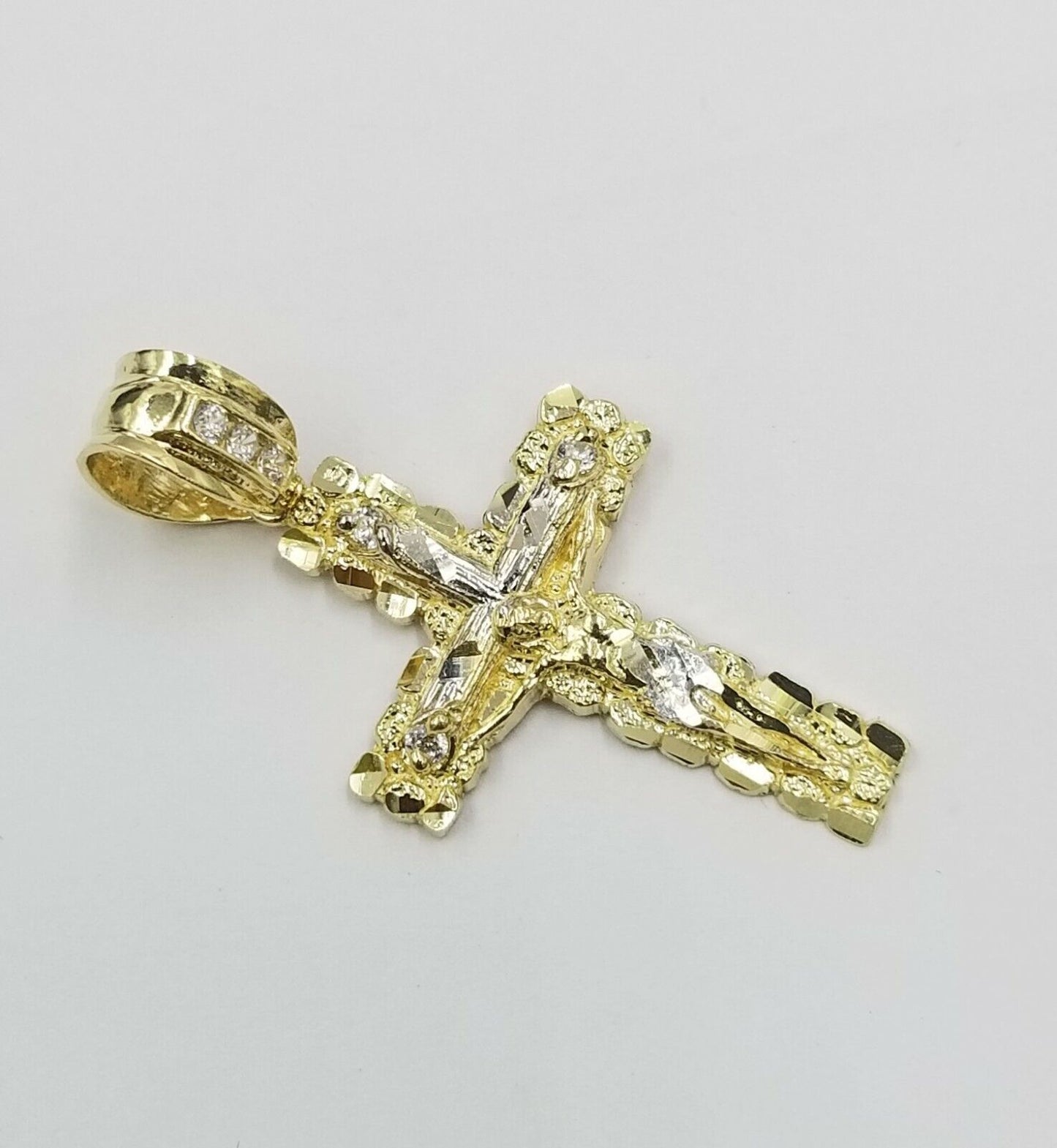 10k Yellow Gold Men Crucifix Cross Charm Pendant Diamond Cut Jesus REAL
