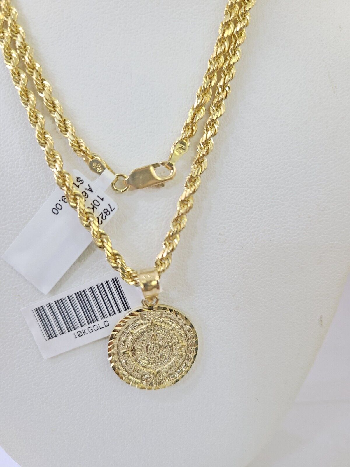10k Gold Mayan Calendar Pendant Rope Chain 3mm 26'' Necklace Set Real – GDJ