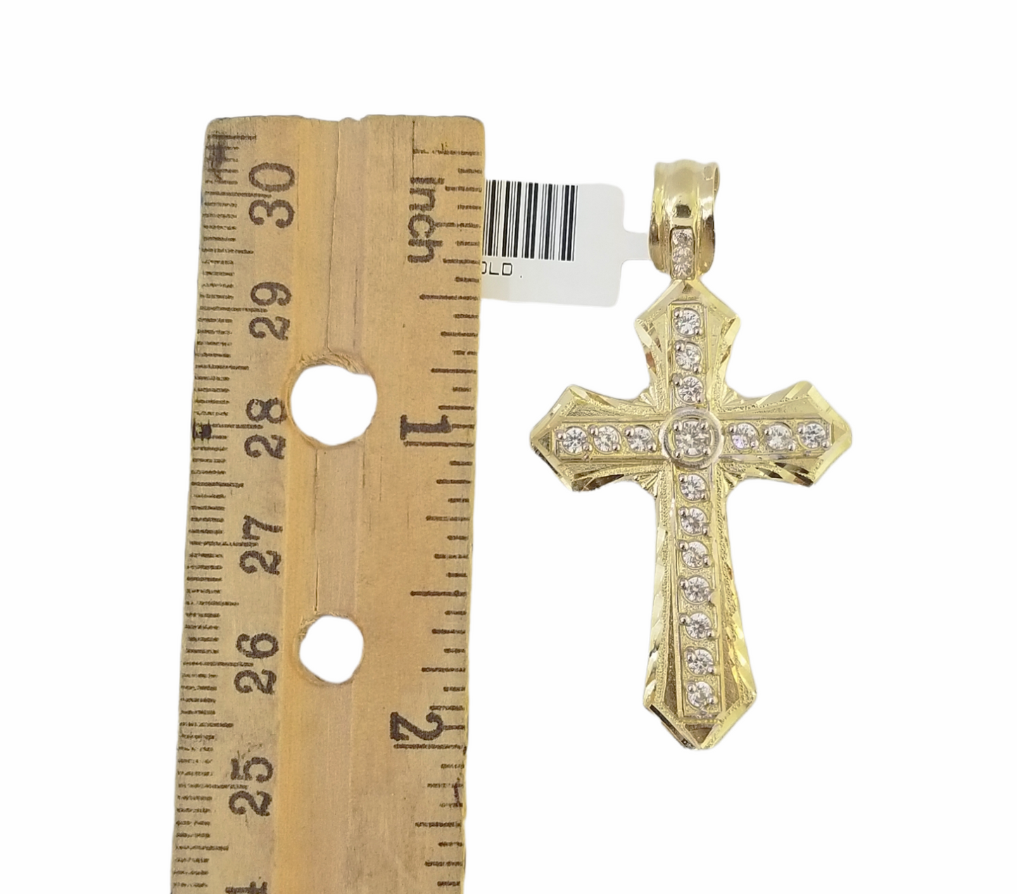 14K Real Yellow Gold Jesus Cross Diamond Cut Pendant Religious Charm