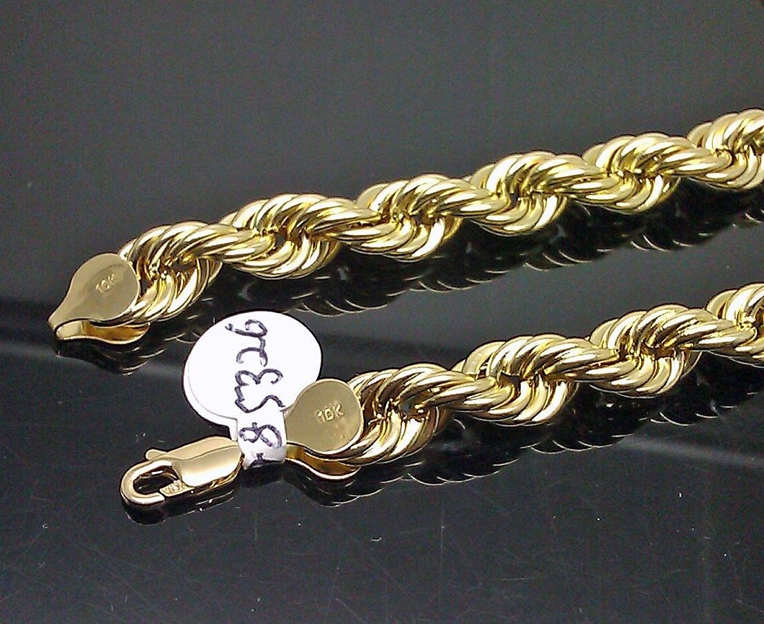 Mens 10K Yellow Gold Rope Chain Thick Necklace 26" 8mm REAL 10KT Diamond cuts