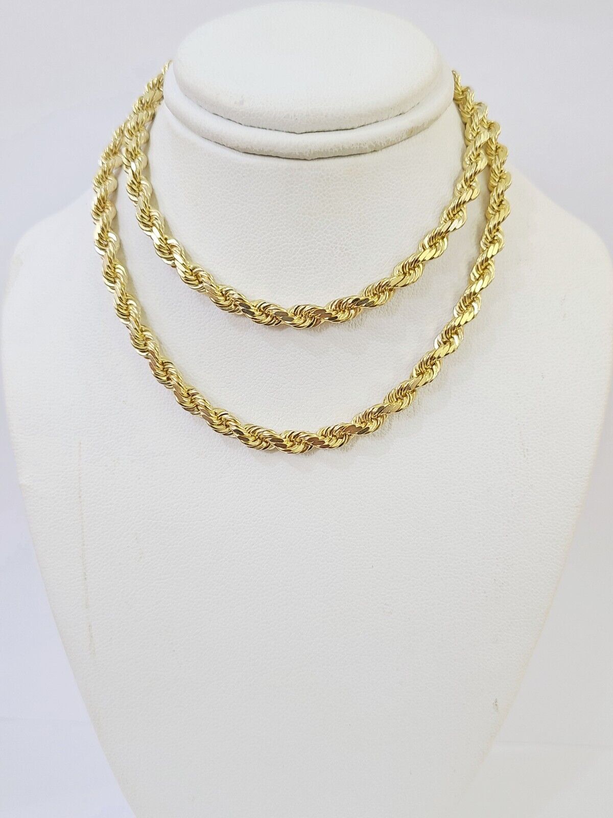 10k Real Solid Yellow Gold Rope Chain Women Men Diamond Cut 4mm 20 Inches