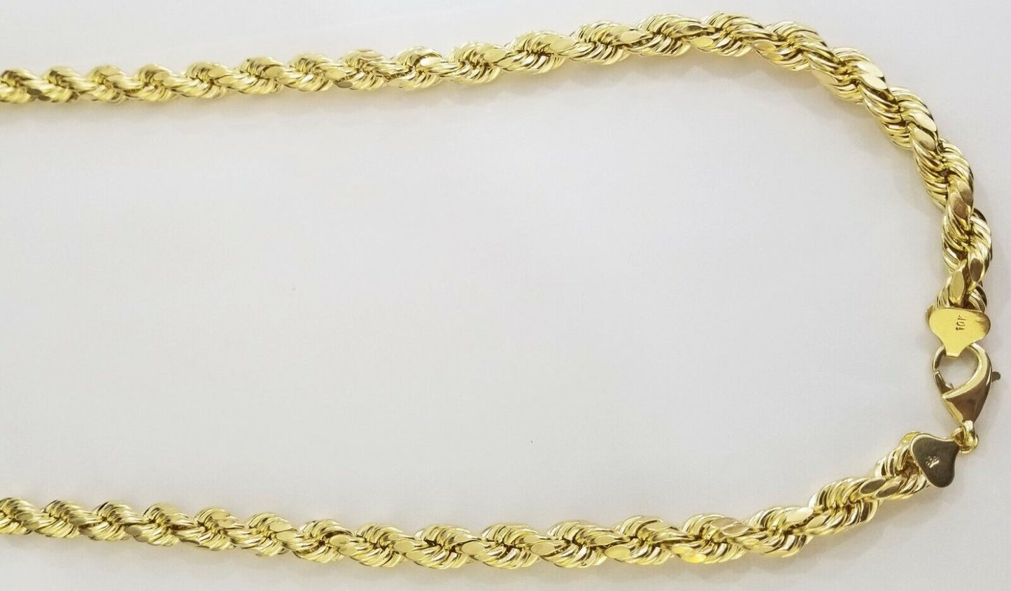 REAL 10k Yellow Gold Rope Chain necklace 10mm 26" Men's thick 10kt diamond cuts