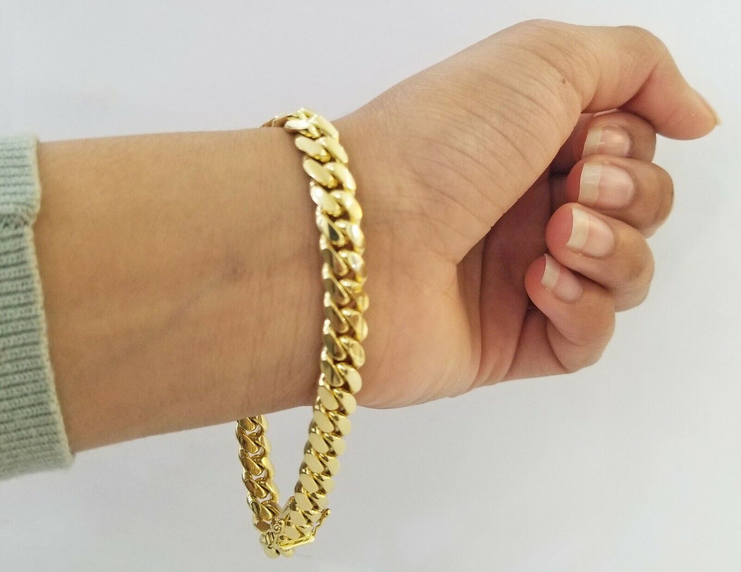 14K SOLID Gold Bracelet Miami Cuban Link Box Lock 9inch yellow gold men women