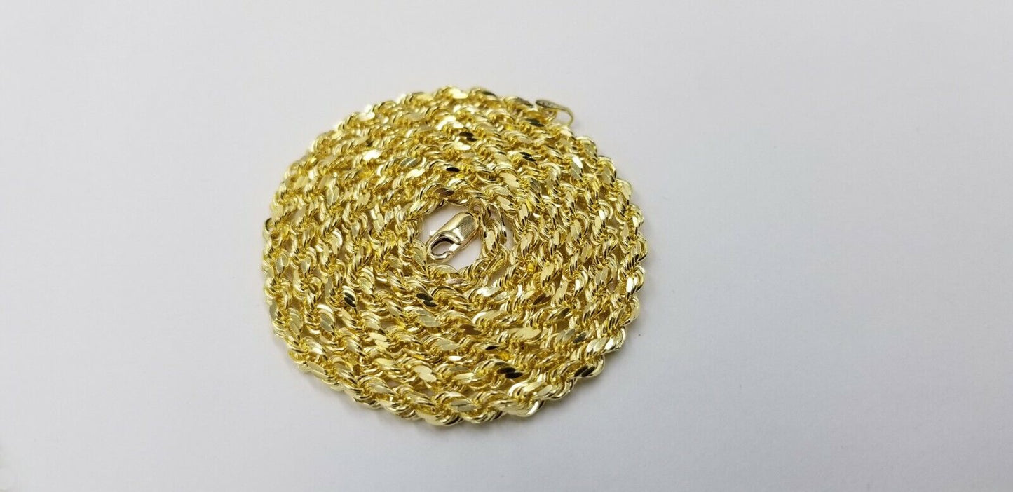 10k Real Gold Rope Chain For Men SOLID 5mm 20 Inch Diamond Cut On Sale