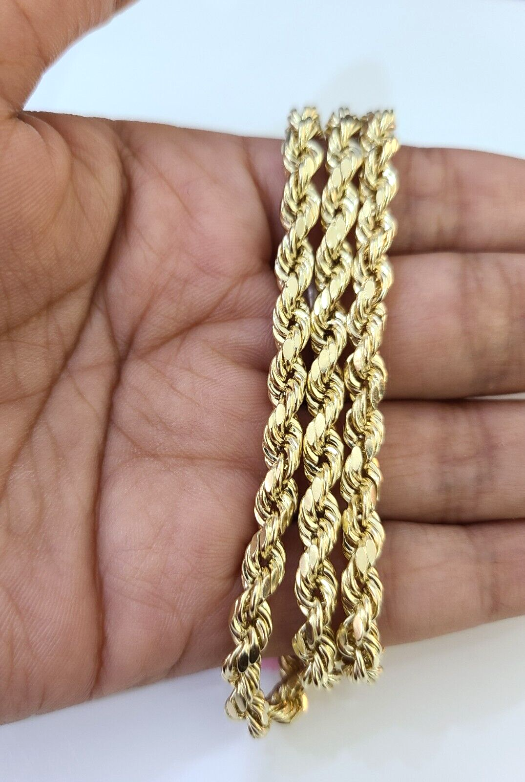 14K Yellow Gold 5mm Rope Chain 22 Inch Diamond cuts necklace , Real 14KT For Men
