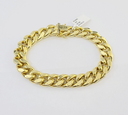 14K Real Yellow Gold Miami Cuban Bracelet 12 mm Link 9" inch 14K