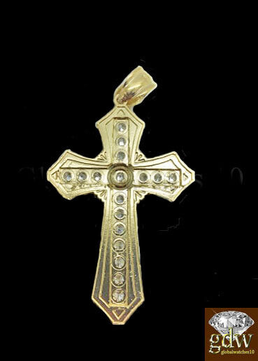 10k Yellow Gold Men Cross Charm Pendant Diamond Cut Angel Jesus Crucifix