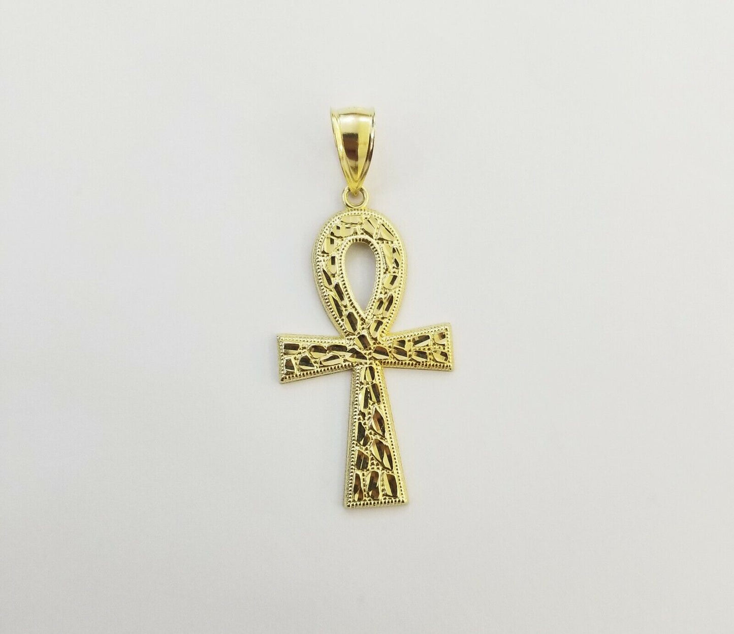 10k Nugget Style Yellow Gold Cross Pendant Real 10kt Mens Jesus Cross Pendant