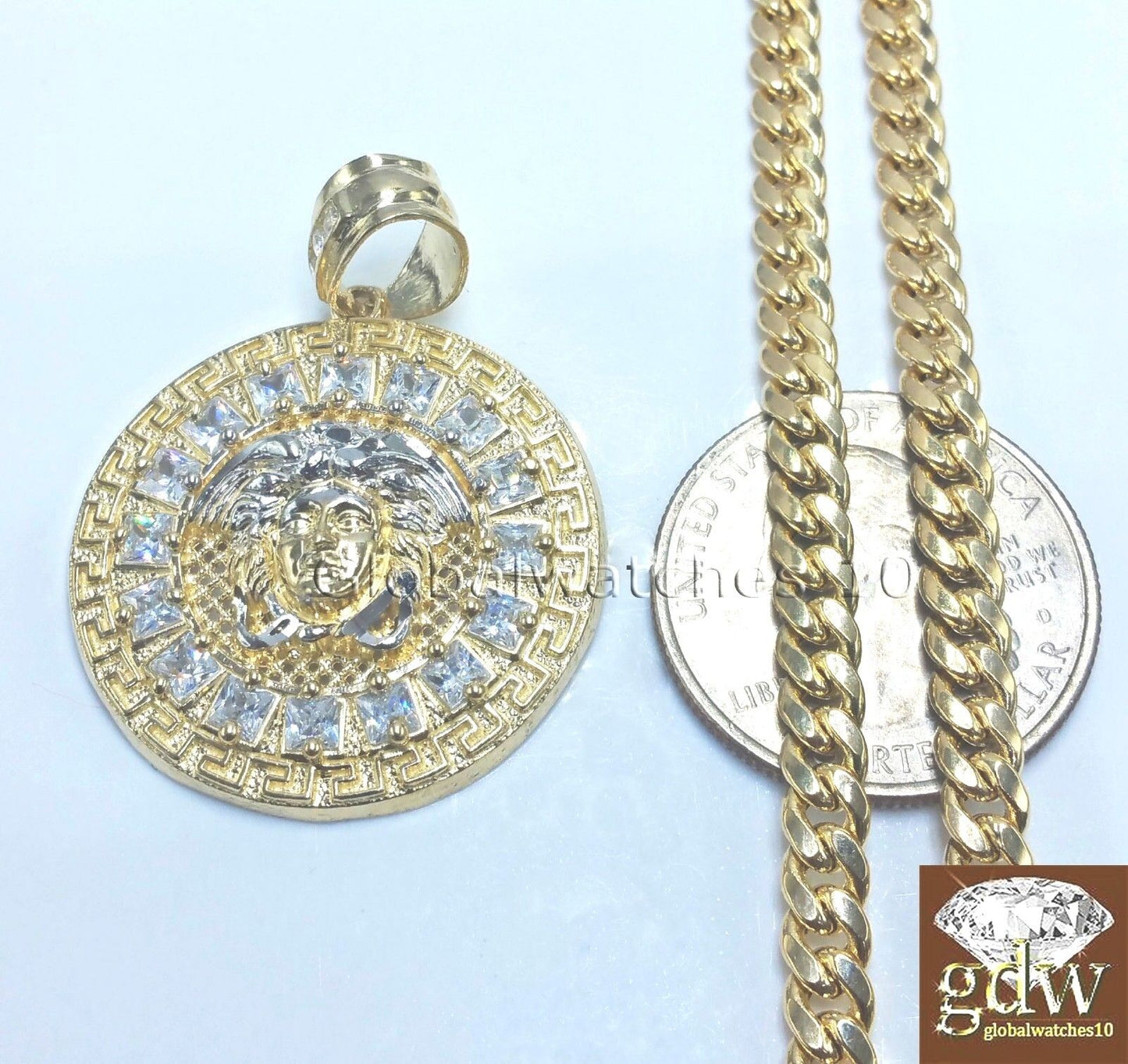 10k Gold Real Gold Head Charm Miami Cuban 20 inch Chain Set