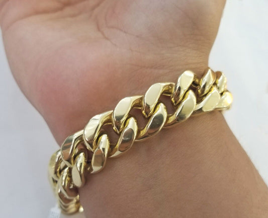 10K Yellow Gold Bracelet 15mm Miami Cuban Link 9" inch Real 10kt Gold Thick,mens