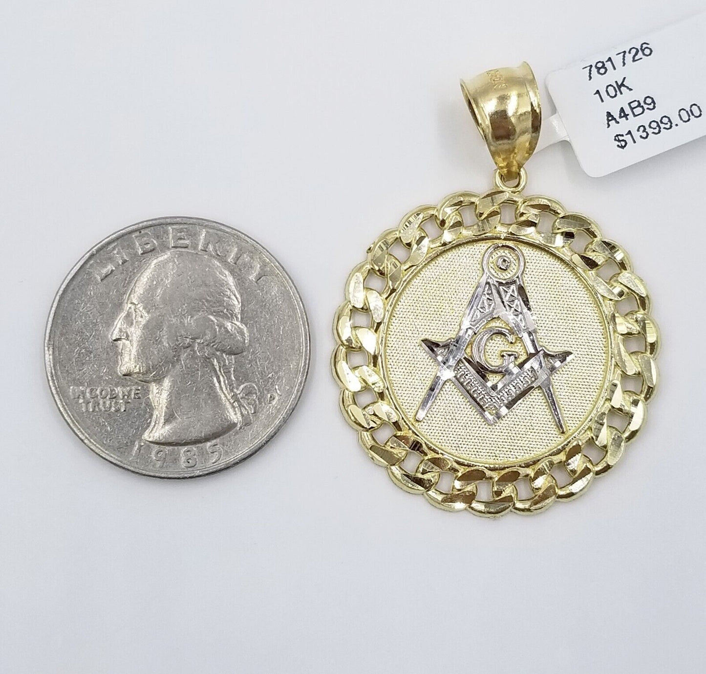 10K Yellow Gold Masonic Circular Pendant Diamond Cut 10Kt Round Gold Charm