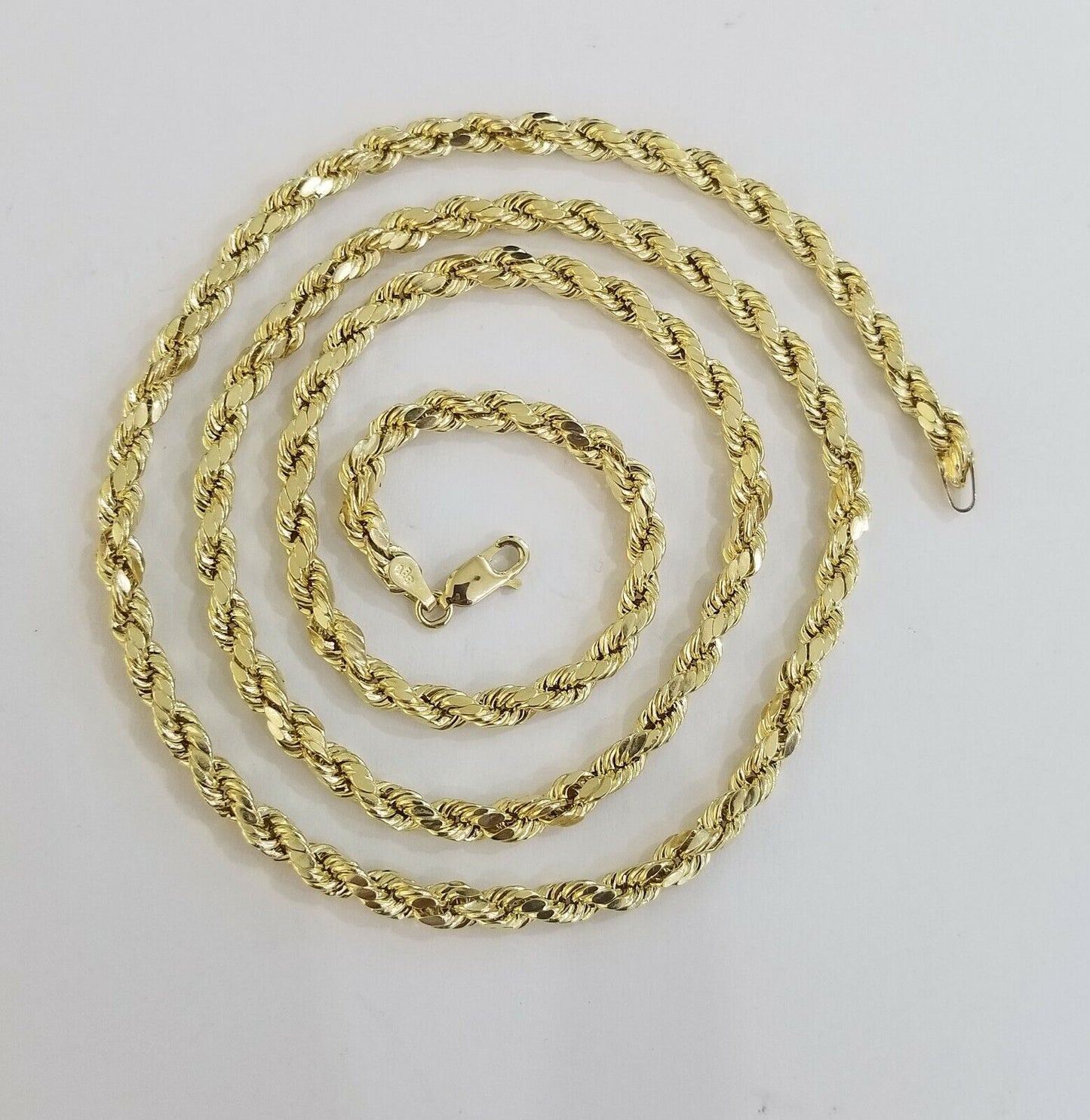 REAL 10k Rope Chain 4mm 22" Necklace Yellow Gold Diamond Cut Men Women