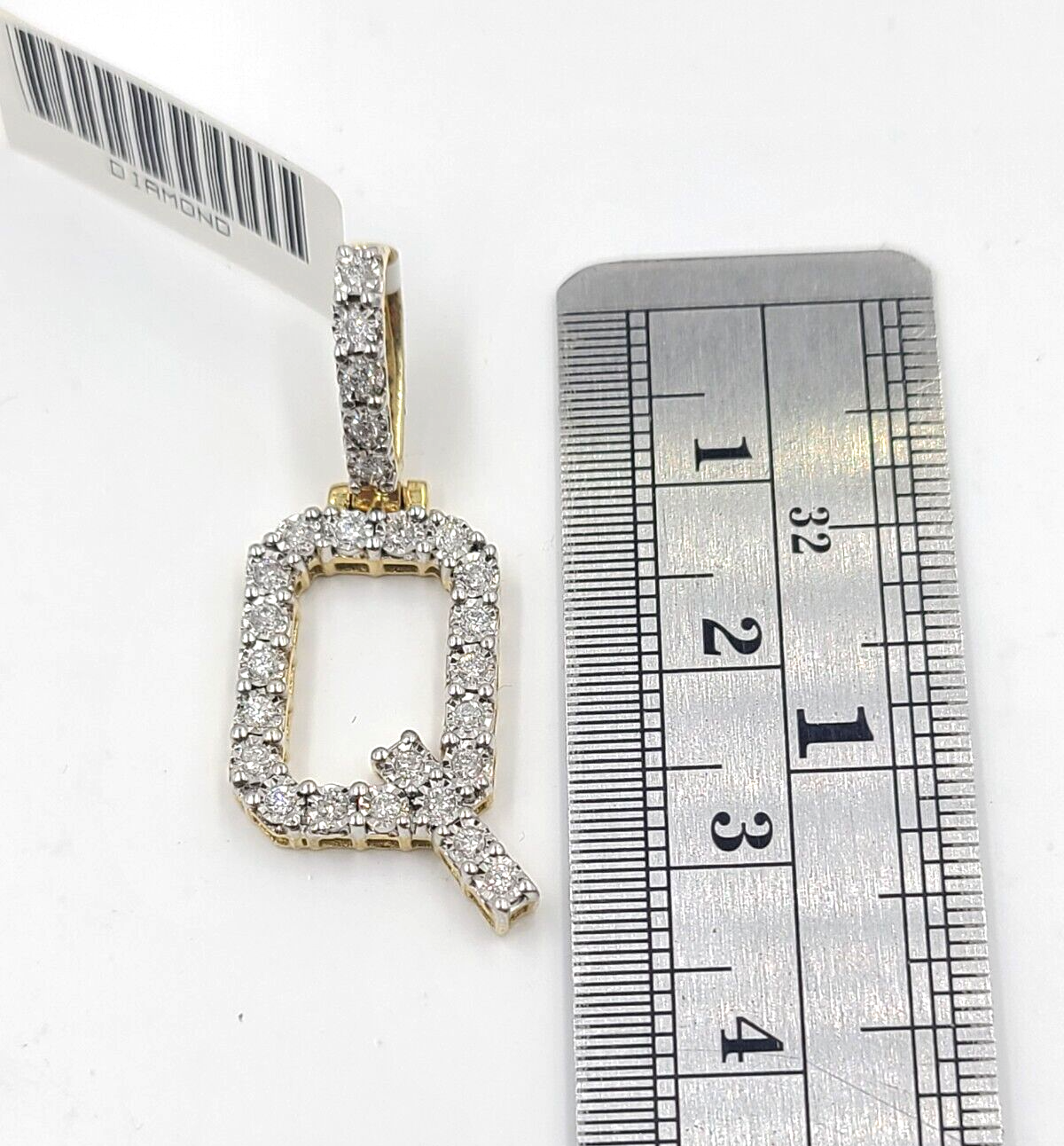 Real 10k Gold & Diamond Letter "Q" Initial Alphabet Charm/Pendant 1.25".