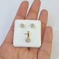 10k Gold Diamond Flower Earrings pendant Box Chain SET 22" Inch 1mm For Ladies