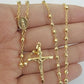 Real 14k Rosary Yellow Gold Diamond Cut Jesus Crucifix  Necklace 21" Solid Chain