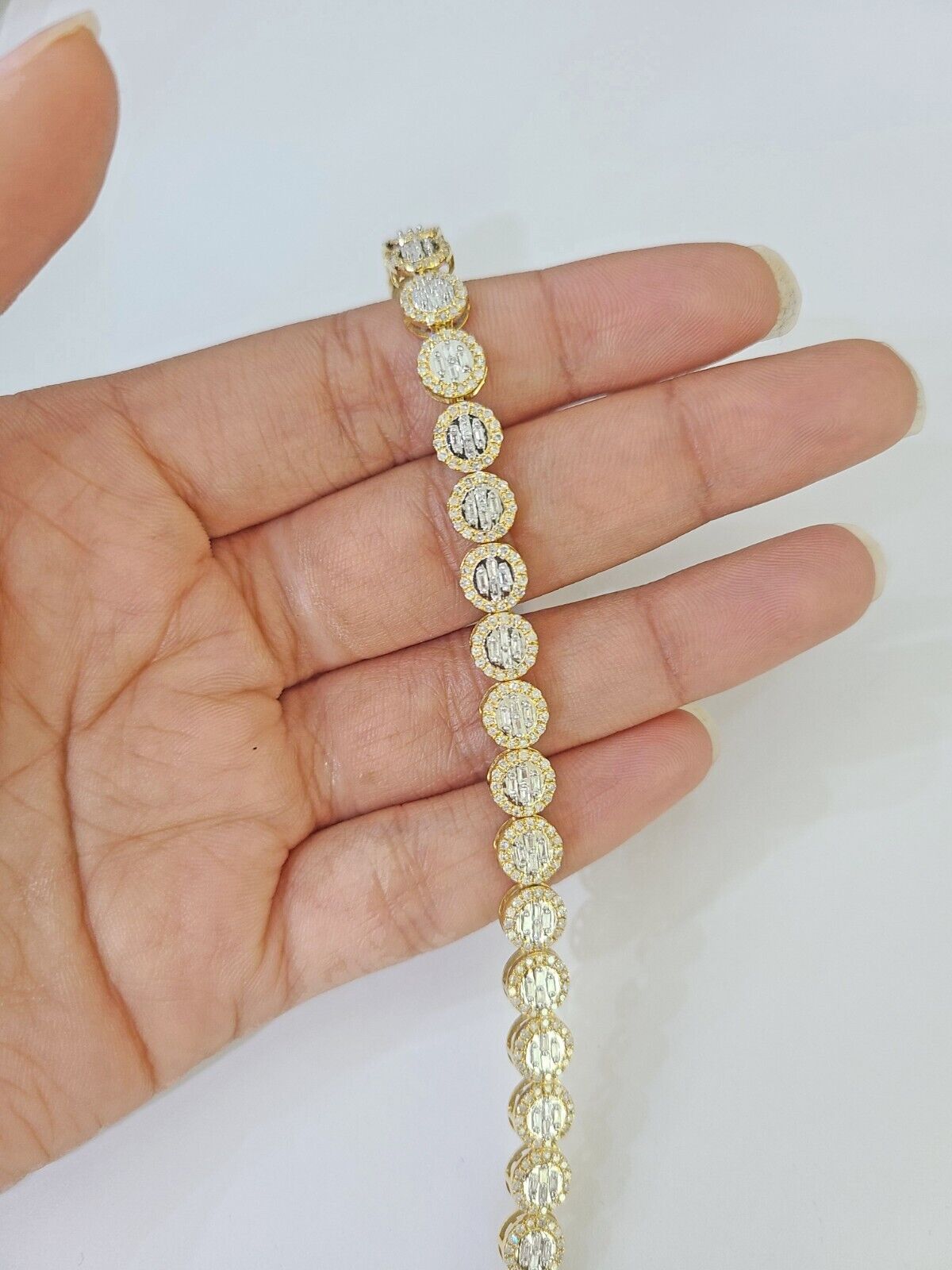 10K Yellow Gold Diamond Bracelet Women Ladies 7" REAL Genuine Gold