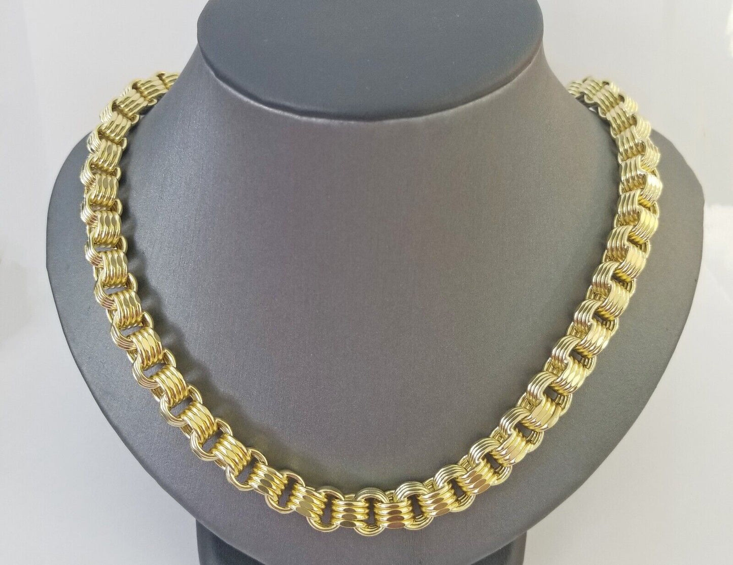 Real 10k Gold Byzantine Chain Mens necklace 8.5 mm 22" Inch 10kt yellow gold