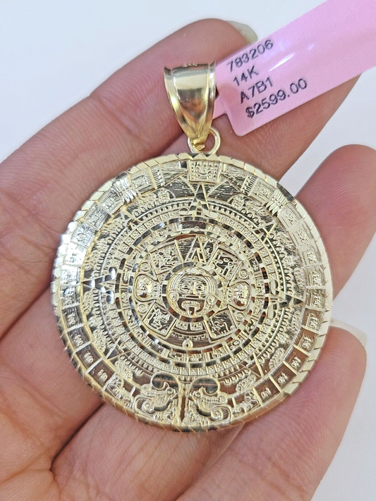 Real 14k Yellow Gold Circular Mayan Calendar / Pendant Charm 14kt