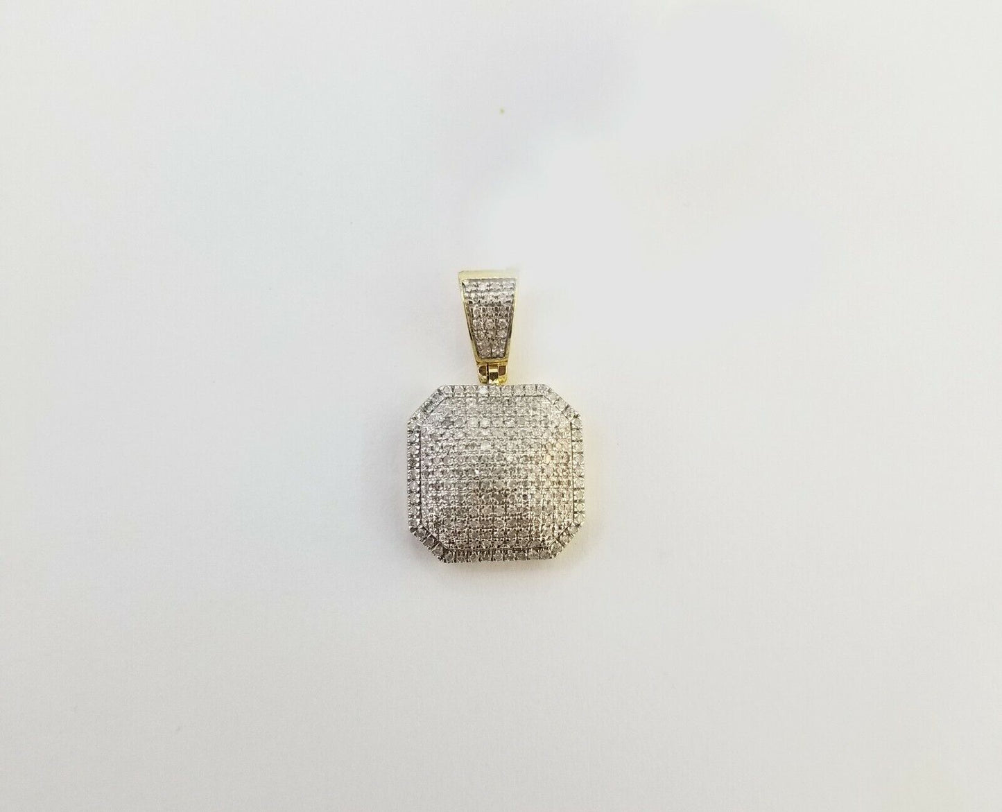 10K Yellow Gold 1/2 CT Real Diamond Pillow Charm 1"Inch Square 3D Dome Pendant