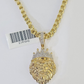 Real 10k Diamond Lion Charm Byzantine Chain Necklace 3mm 22" SET 10kt Genuine