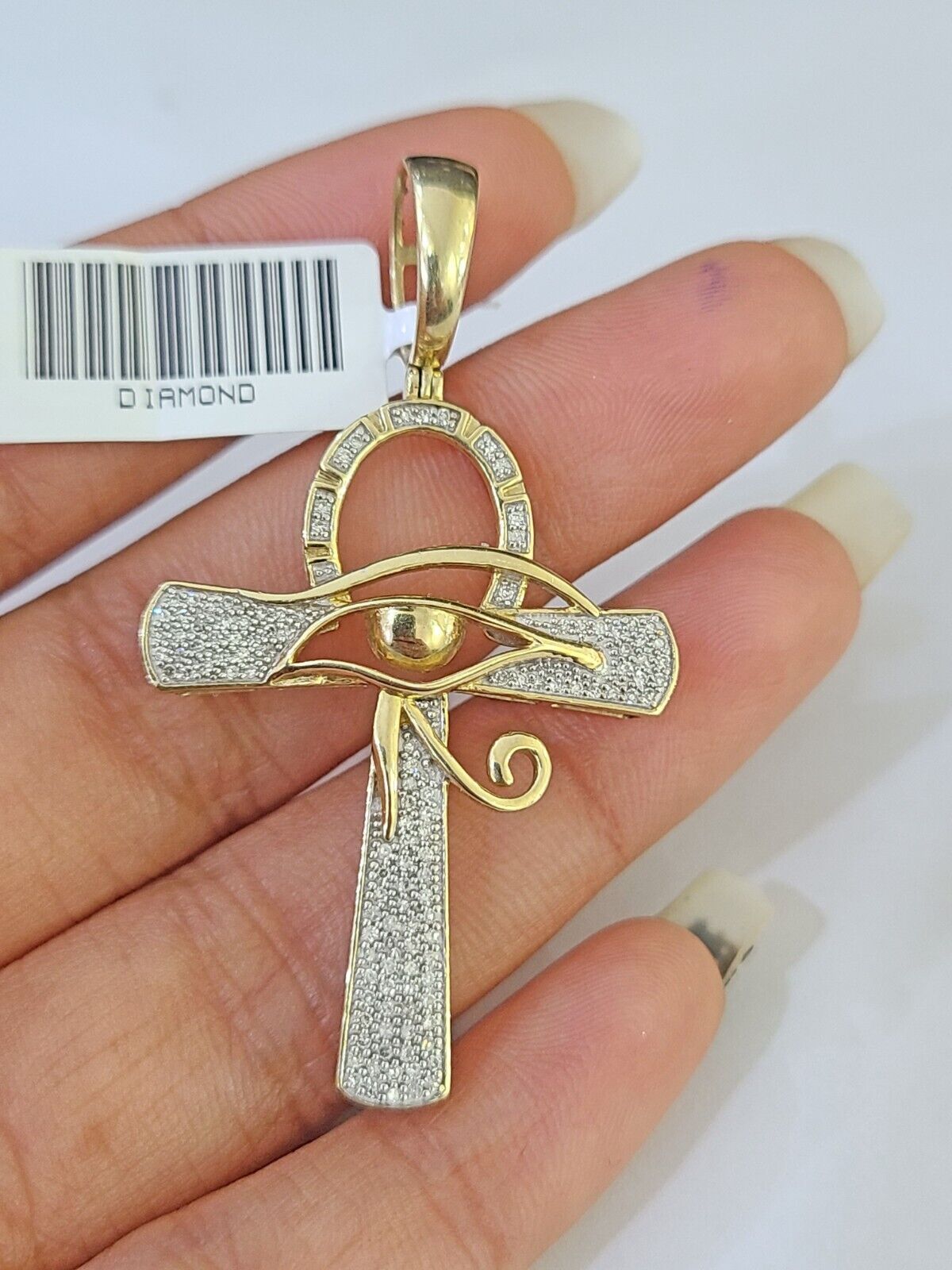 10k Ankh Cross with Eye Charm/Pendant Made With Yellow Gold And Diamonds 0.33 CT