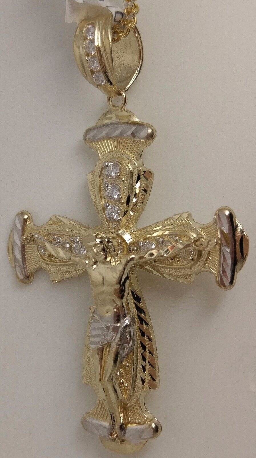 Real 10k Yellow Gold Jesus Crucifix Cross Charm Diamond Cut Pendant