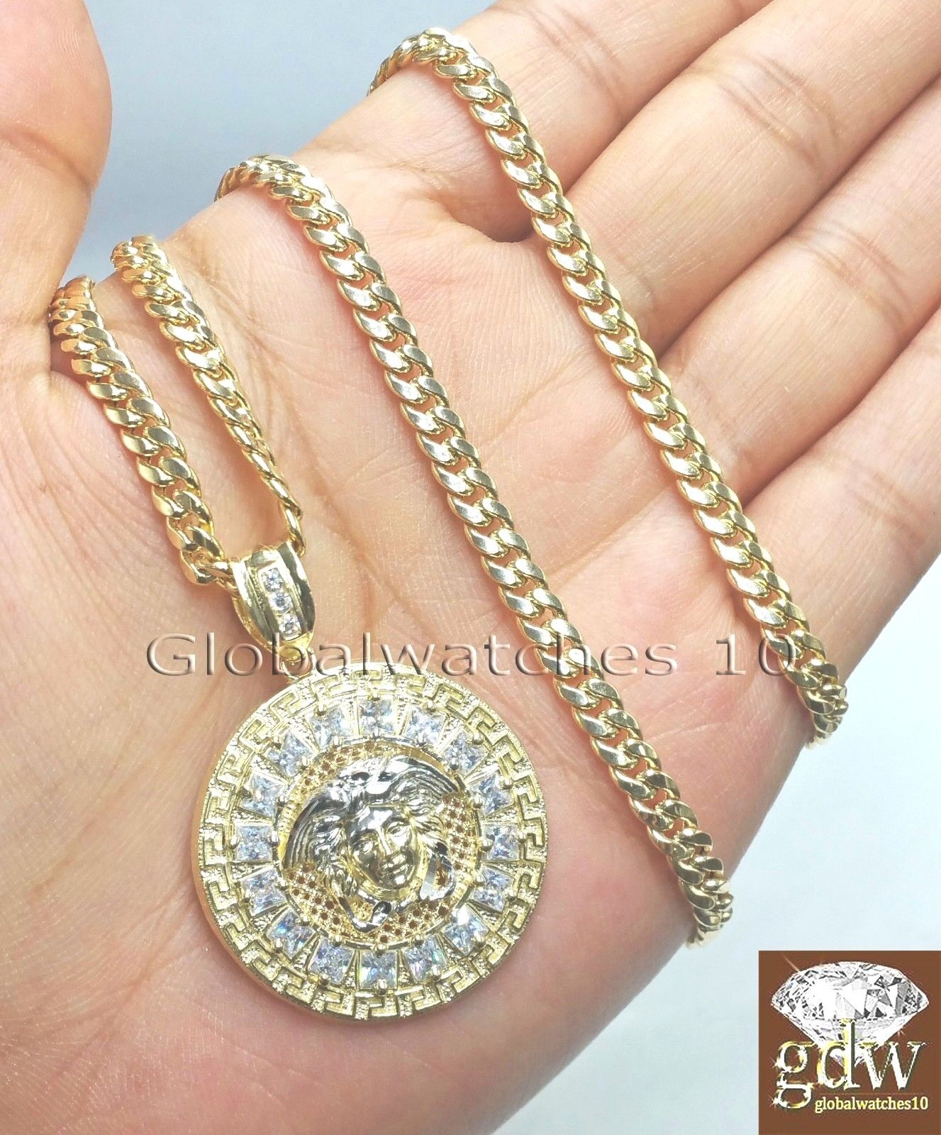 Real 10k Yellow Gold Head Charm Miami Cuban 24" Chain Necklace