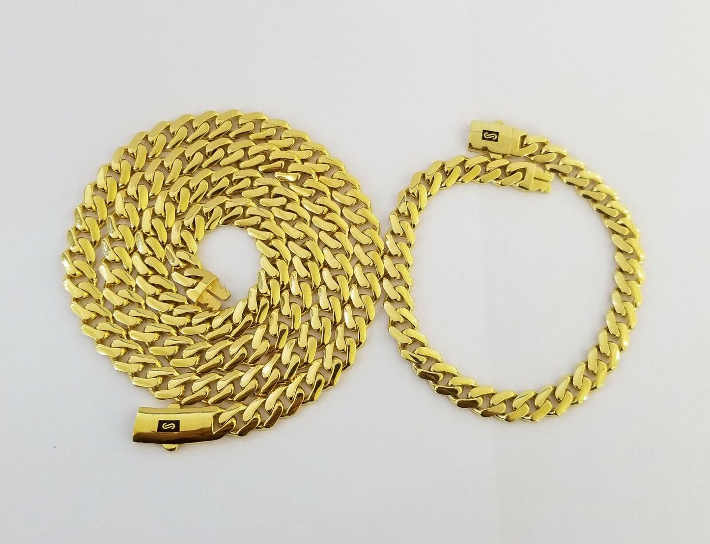 Real 10k Gold Miami Cuban Link Royal 8mm Monaco chain and Bracelet Set