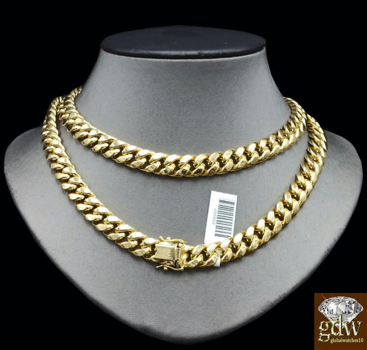 Real 10K Yellow Gold Miami Cuban Chain Necklace 9mm 28" Box Lobster Clasp