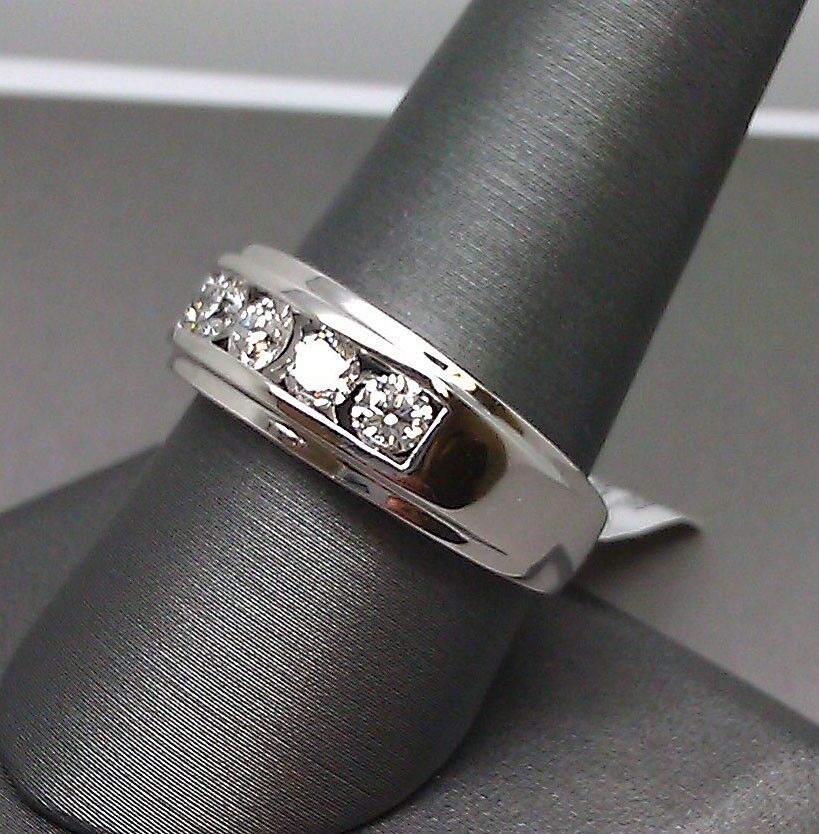 Mens Wedding Band 14K White Gold 1Ct Real Diamonds Wedding Band 1ct Real Diamond