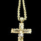 Real 10K Yellow Gold 28 Inch Rope Chain with Jesus Cross Charm Pendant