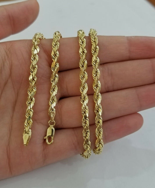 REAL 10k SOLID Gold Rope Chain 4mm 24" Yellow Gold Necklace Diamond Cuts Unisex