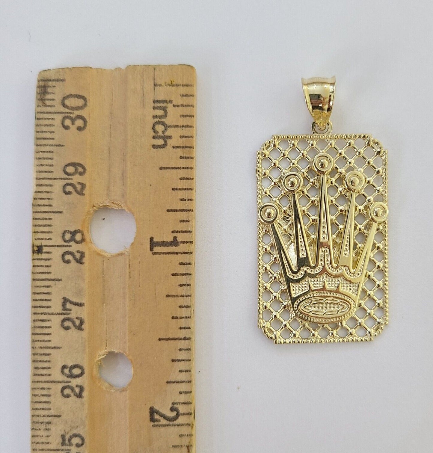 10K Real Yellow Gold Crown Charm Pendant Square Shaped Crown Gold 10kt