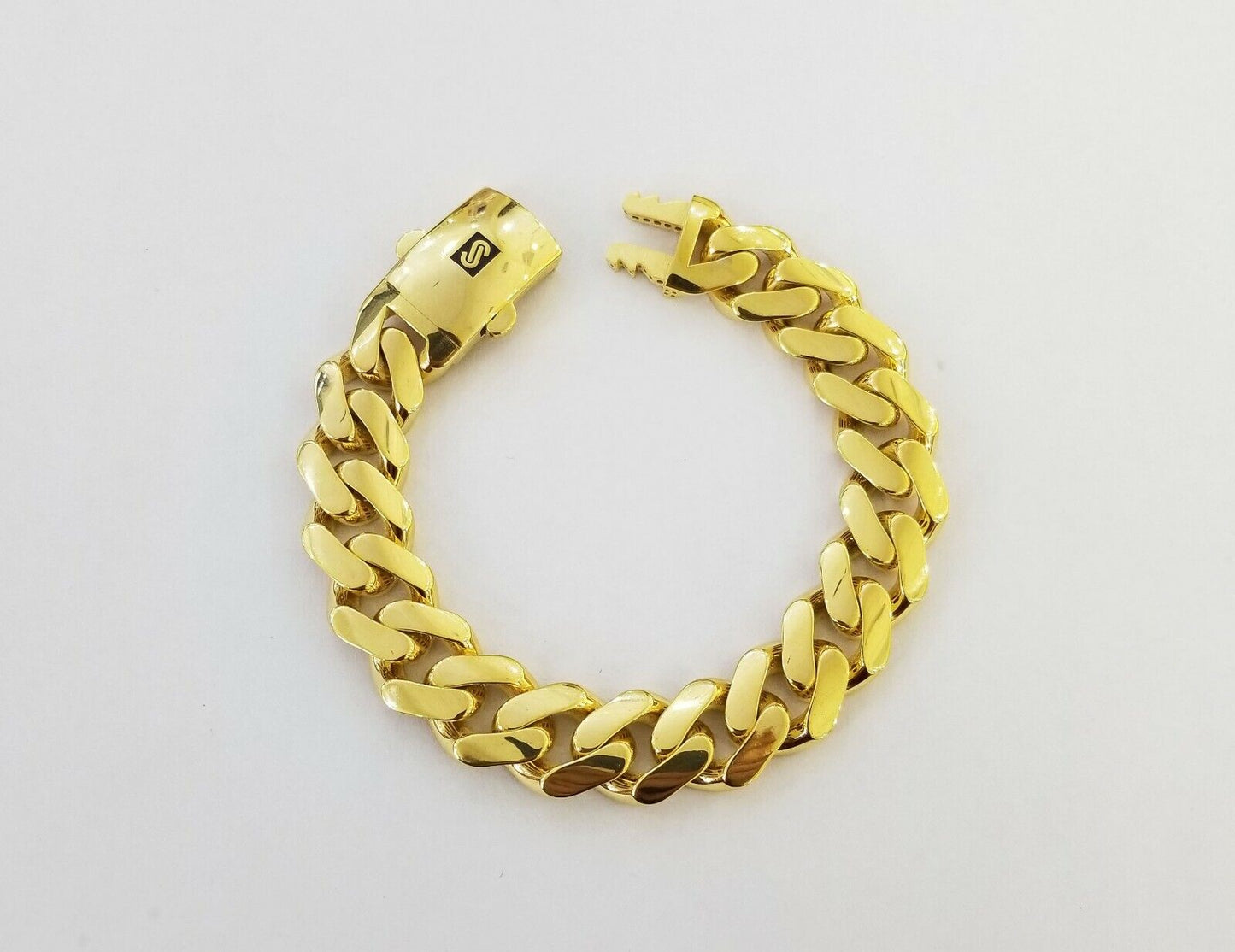 10K Yellow Gold Monaco Bracelet 8.5 inch 15mm Cuban link hand chain Real 10k