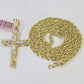 14k Yellow Gold Rope Chain & Jesus Nugget Cross Charm SET 4mm 24 Inches Necklace