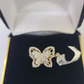 Real 10k Yellow Gold Diamond Ladies Ring Butterfly Women Engagement Wedding