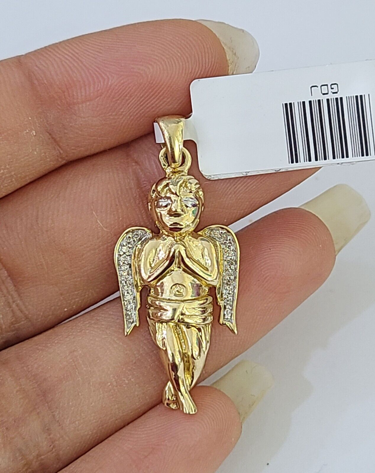 10K Real Praying Hands Charm/Pendant 0.07 CT Made with Yellow Gold and Diamonds