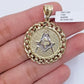 10K Yellow Gold Masonic Circular Pendant Diamond Cut 10Kt Round Gold Charm