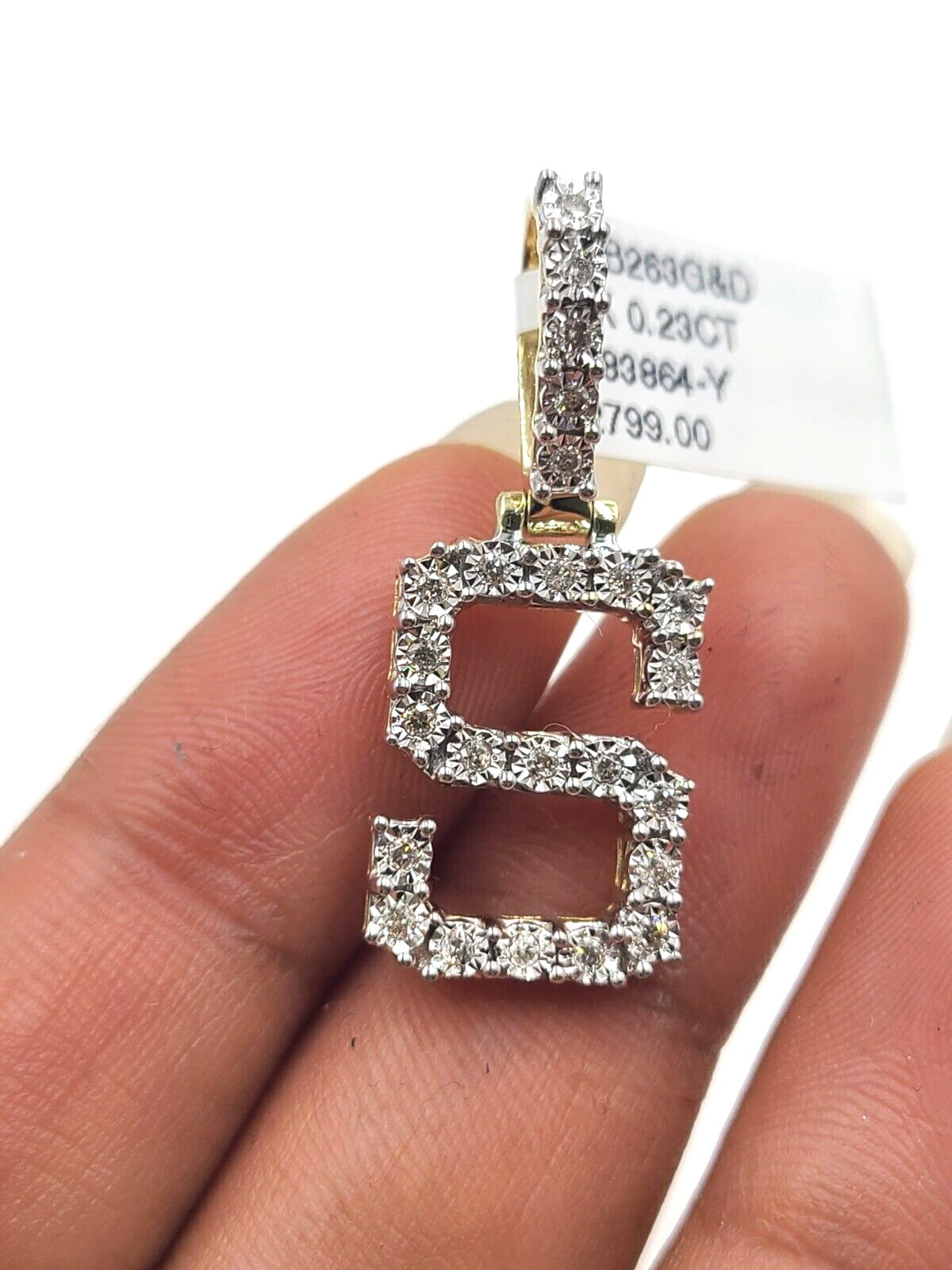 Real 10k Gold Diamond Letter  S Initial Alphabet Charm Pendant 1.25" Men Women