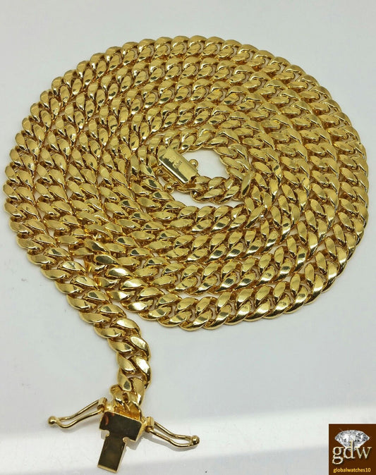 Real 14k Gold Chain Miami Cuban Link Necklace Men's 7mm 26 inch Box Lock 14kt