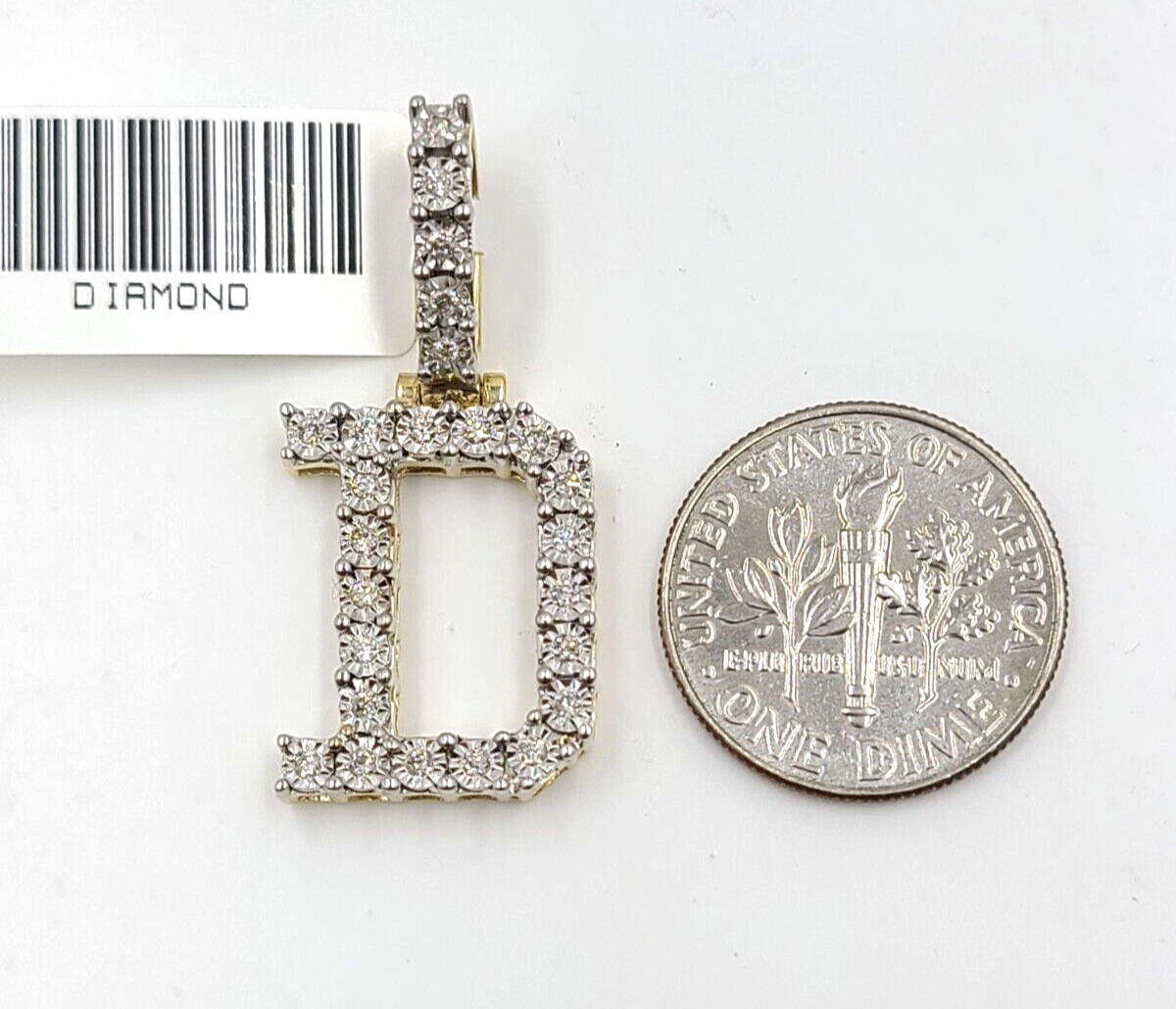 Real 10k Gold & Diamond Letter "D" Initial Alphabet Charm/Pendant 1.25".