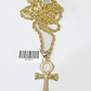 10k Gold Rope Chain & Ankh Cross Charm Pendent SET 3mm 22Inches Necklace